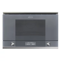 SMEG BEÉPÍTHETŐ MIKROHULLÁMÚ SÜTŐ, Linea design, 22 liter, 6 funkció, LED kijelző,forgótányér nélküli, ezüst szürke üveg