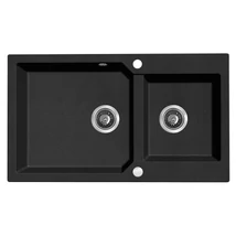 Laveo MILOS 2M 90 kétmedencés gránit szemcsés fekete mosogató helytakarékos dugókiemelős szifonnal