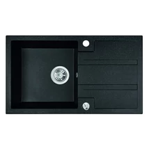 Laveo BARBADOS szemcsés fekete csepptálcás mosogató dugókiemelős helytakarékos szifonnal