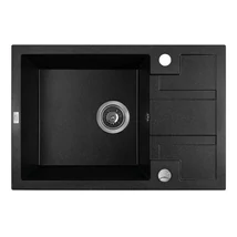 Laveo BARBADOS szemcsés fekete mini csepptálcás mosogató dugókiemelős helytakarékos szifonnal