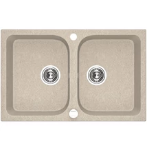 Laveo CELIA bézs kétmedencés mosogató dugókiemelős helytakarékos szifonnal