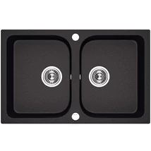 Laveo CELIA szemcsés fekete kétmedencés mosogató dugókiemelős helytakarékos szifonnal