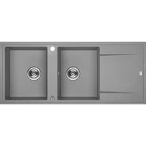 Laveo MEGALO kétmedence csepptálcás szürke mosogató dugókiemelős helytakarékos szifonnal