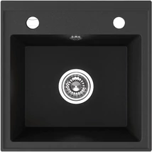 Laveo RINA egymedencés matt fekete mosogató csaplyukkal, automata dugókiemelős, helytakarékos szifonnal