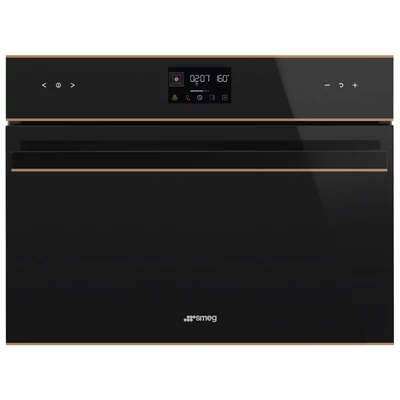 SMEG KOMPAKT KOMBINÁLT MIKROHULLÁMÚ SÜTŐ, Dolce Stil Novo design, Galileo, 45 cm, ES LCD, fekete üveg, réz dísz