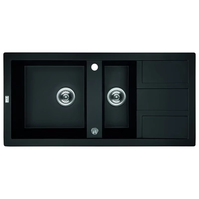 Laveo BARBADOS matt fekete 1,5 medencés mosogató dugókiemelős helytakarékos szifonnal