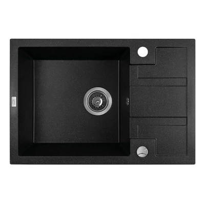 Laveo BARBADOS szemcsés fekete mini csepptálcás mosogató dugókiemelős helytakarékos szifonnal