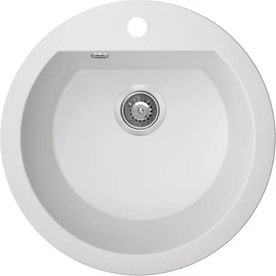 Laveo DAFNE egykör fehér mosogató csaplyukkal, helytakarékos szifonnal