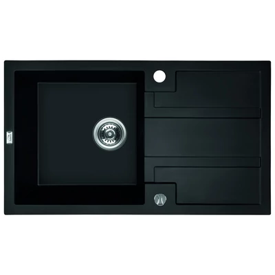 Laveo BARBADOS matt fekete csepptálcás mosogató dugókiemelős helytakarékos szifonnal