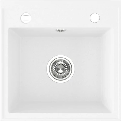 Laveo RINA egymedencés fehér mosogató csaplyukkal, automata dugókiemelős, helytakarékos szifonnal