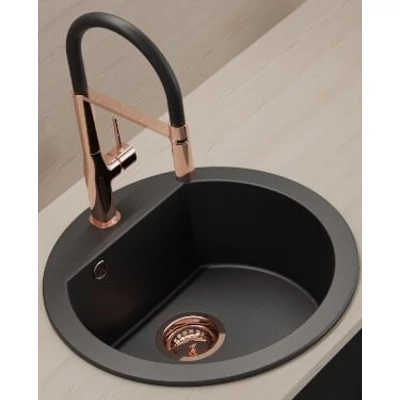 Laveo DAFNE egykör matt fekete mosogató csaplyukkal, helytakarékos szifonnal