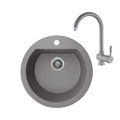 Laveo Dafne szürke szett álló csappal, helytakarékos szifonnal